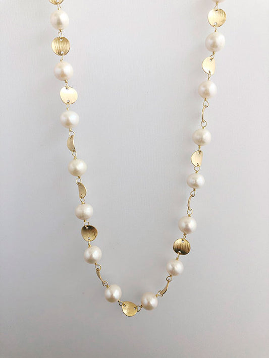 Collar largo perlas con circulitos satinados