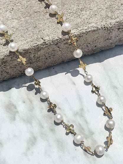 Collar largo perlas con flores