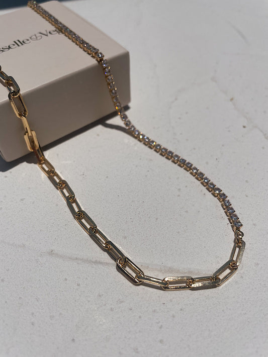 Collar mitad Paper Clip y mitad Tenis con circones