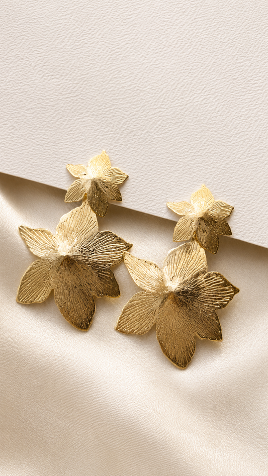 Aretes 2 flores bombeadas texturadas en degradé