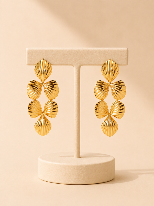 Aretes 2 flores con textura de 3 pétalos