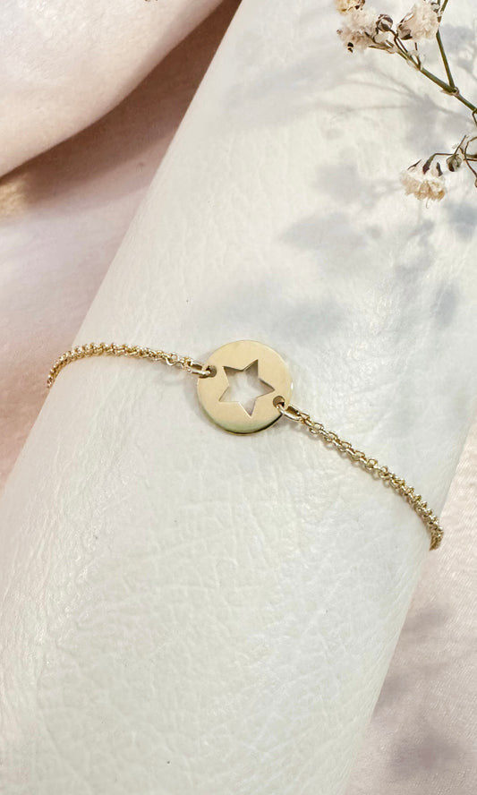 Pulsera cadena con dije plaquita y estrella calada