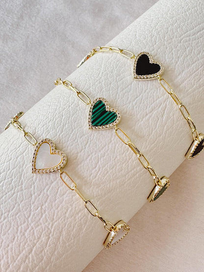 Pulsera paper clip con 3 corazones