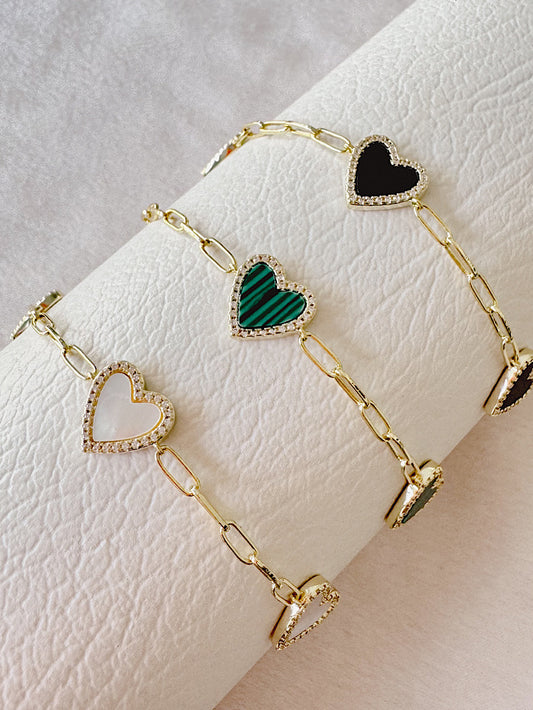 Pulsera paper clip con 3 corazones