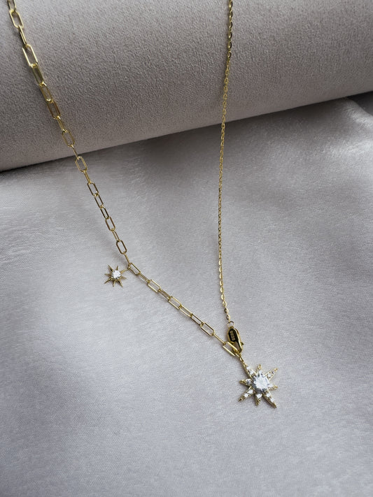 Collar mitad paper clip y mitad cadena con dije estrella grande