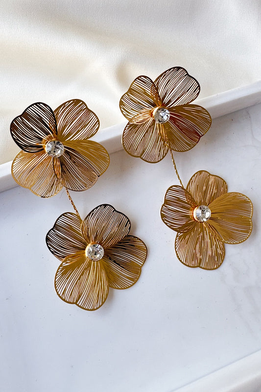 Aretes 2 flores caladas 4 hojas