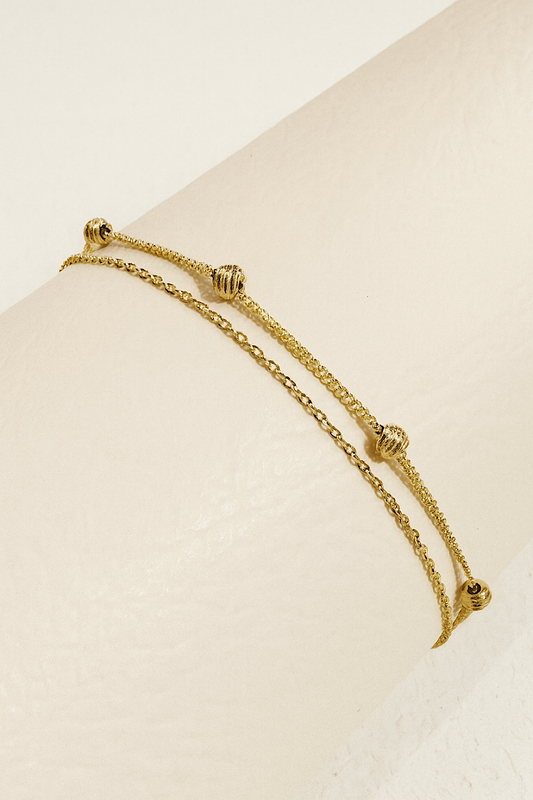 Pulsera 2 cadenas con bolitas facetadas