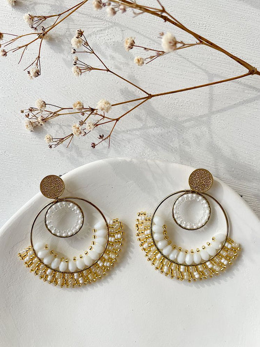 Aretes 2 argollas grandes con mostacillas y muranos