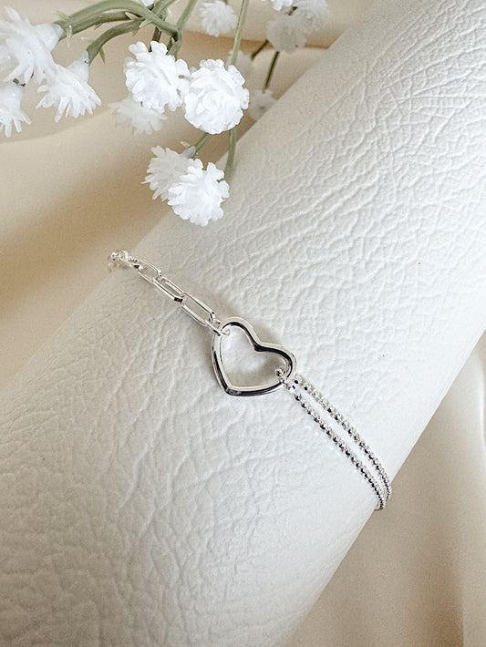Pulsera cadena puntitos y paper clip con corazón calado