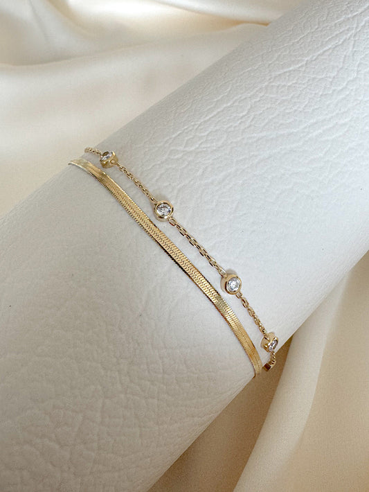 Pulsera doble cola de ratón plana y cadena con donitas