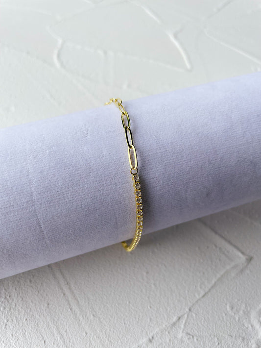 Pulsera mitad paper clip y mitad tenis con circones