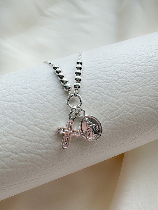 Pulsera regulable medalla milagrosa y cruz