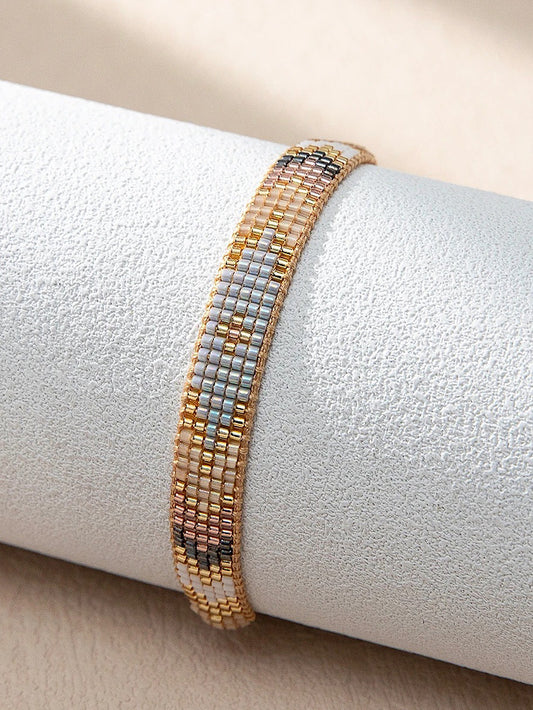 Pulsera tejida miyuki 5 filas tonos marrones