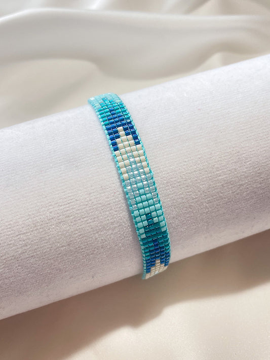 Pulsera tejida miyuki 5 filas tonos turquesas