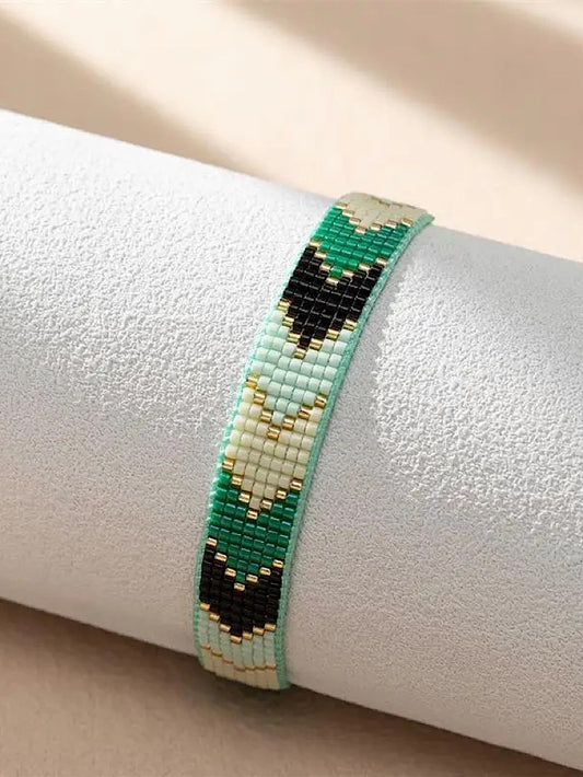 Pulsera tejida miyuki 7 filas tonos verdes A